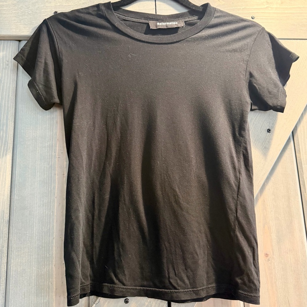 Reformation Black Fitted Tencel Crewneck Tee Made in USA XS